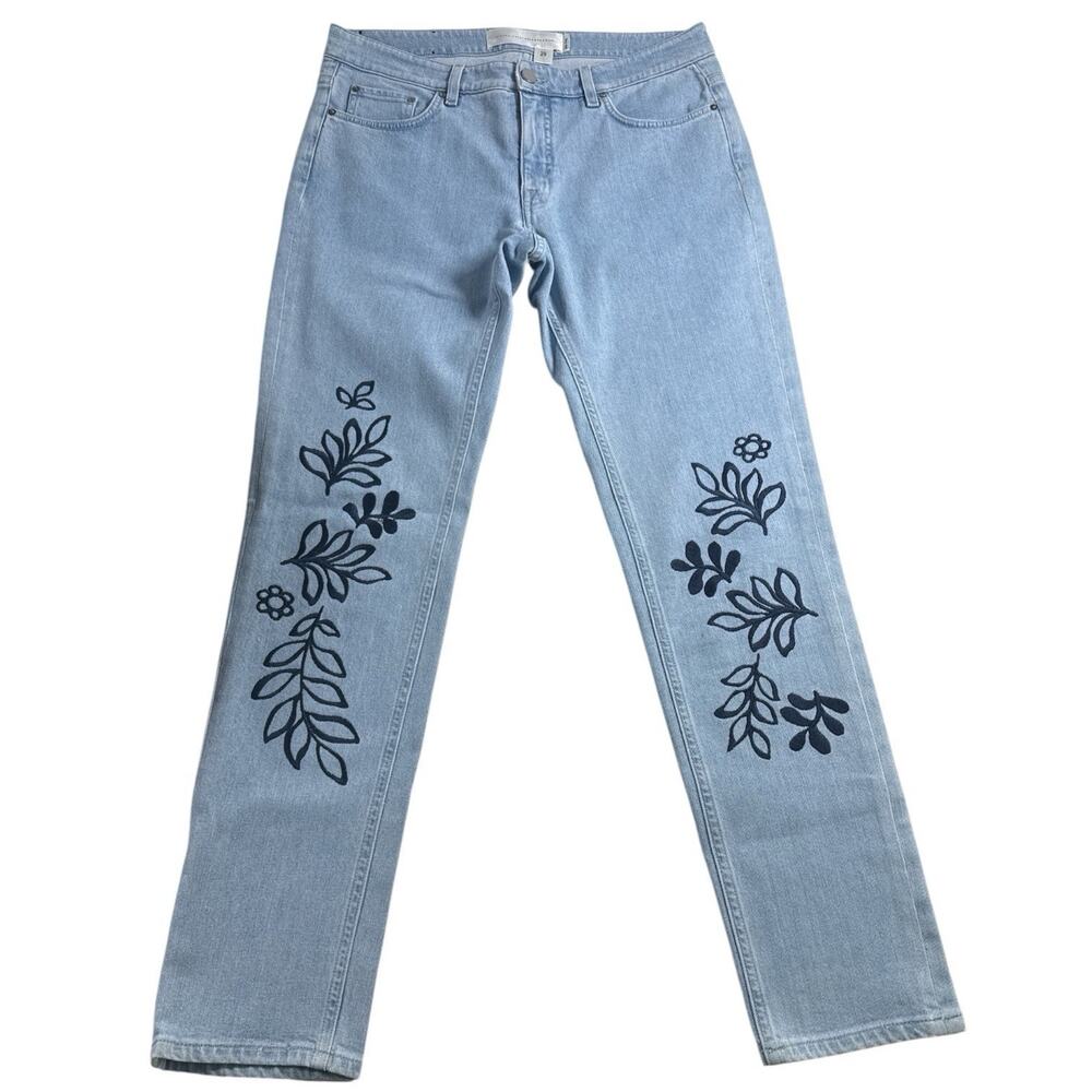 Victoria Beckham Leaf Embroidered Skinny Jeans Women’s 29 Blue $590 Designer